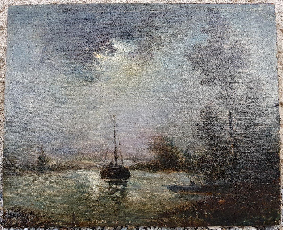 Ecole hollandaise XIXè - JONGKIND - Canal au clair de lune -photo-1