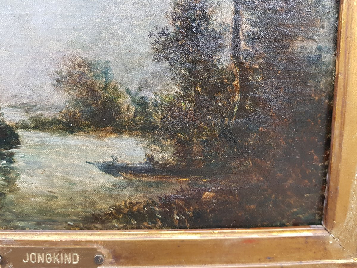 Ecole hollandaise XIXè - JONGKIND - Canal au clair de lune -photo-4