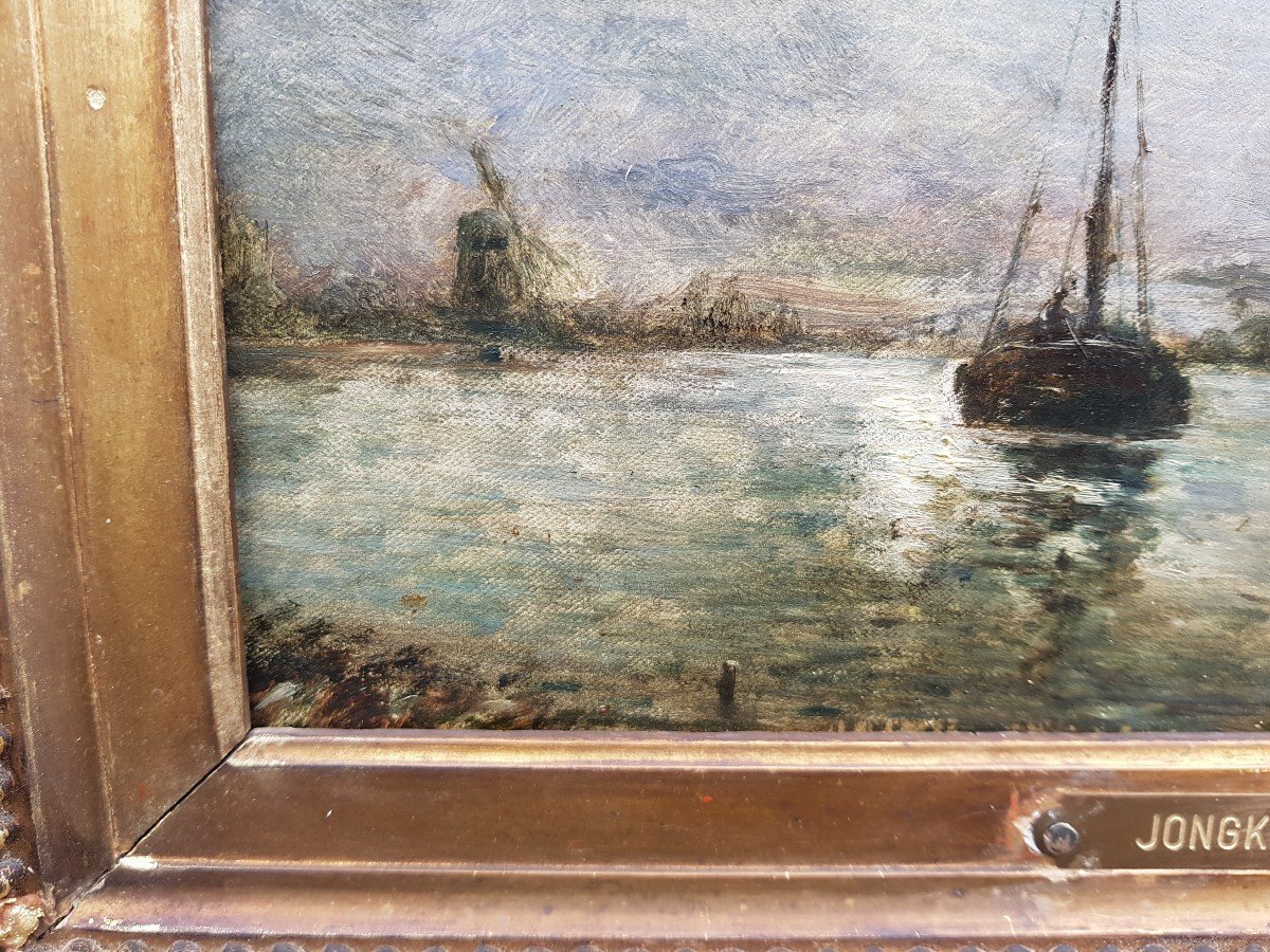 Ecole hollandaise XIXè - JONGKIND - Canal au clair de lune -photo-7