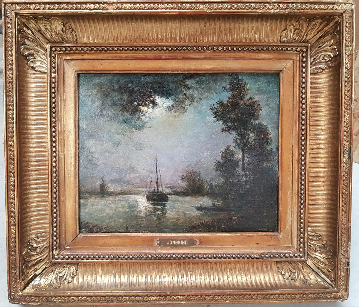 Ecole hollandaise XIXè - JONGKIND - Canal au clair de lune 