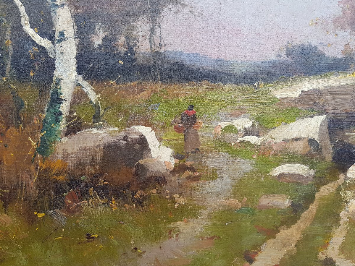 Galien Laloue - Oil On Canvas - Landscape With Woman-photo-1