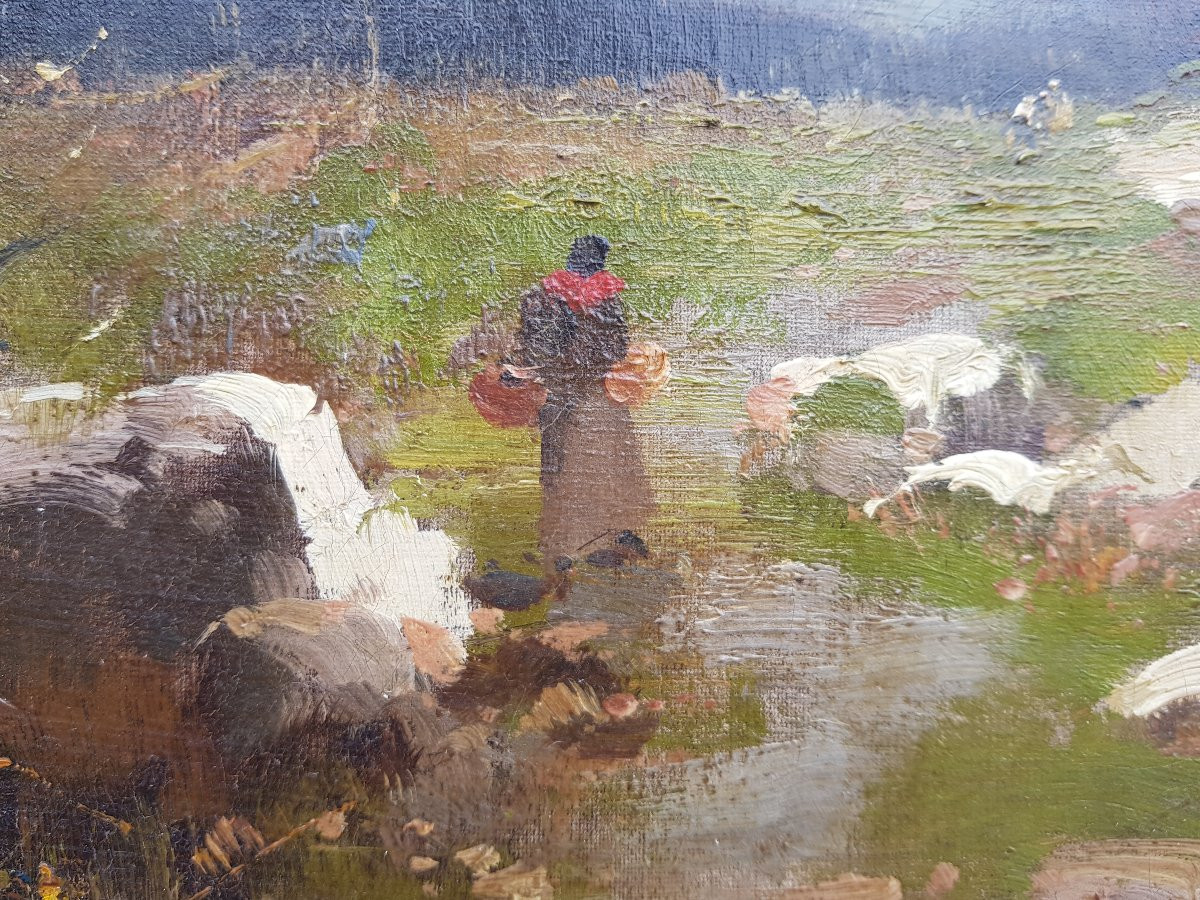Galien Laloue - Oil On Canvas - Landscape With Woman-photo-2