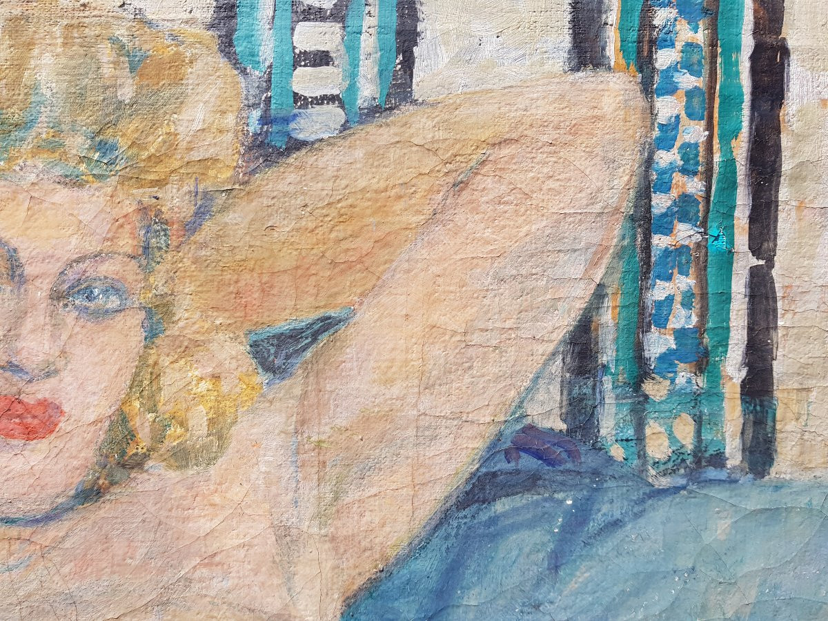 Fernand LANTOINE - Huile sur toile - Femme nue allongée-photo-2