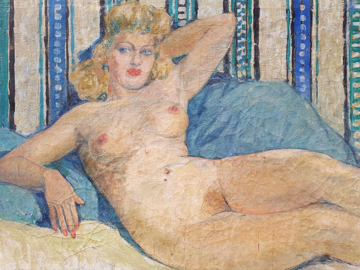 Fernand LANTOINE - Huile sur toile - Femme nue allongée-photo-3