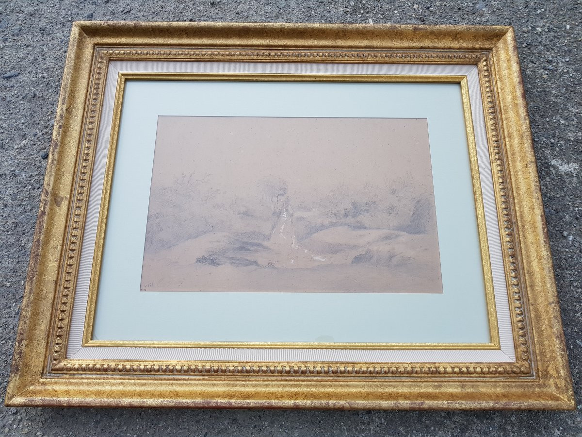 Theodore ROUSSEAU - Grand dessin - Paysage du Berry - 1842-photo-4