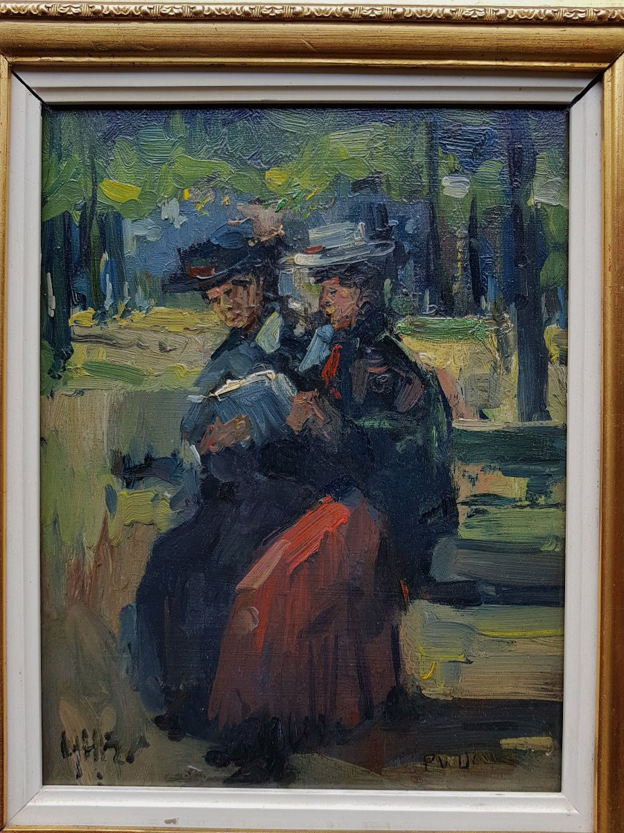 Breitner - Oil On Panel - Women Seated On A Bench-photo-1