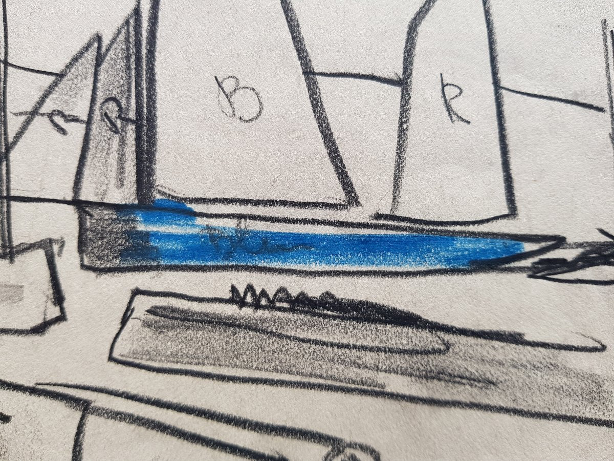 Mathurin MÉHEUT - Dessin - Voilier dans le port -photo-1