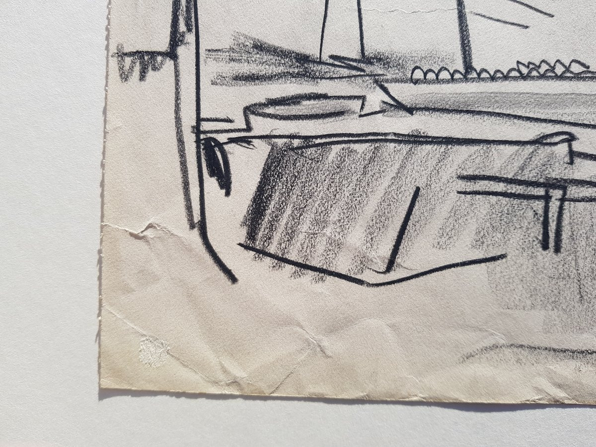 Mathurin MÉHEUT - Dessin - Voilier dans le port -photo-4