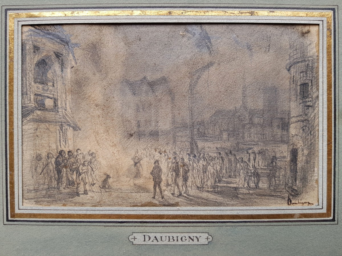 DAUBIGNY - Dessin 1840 - Notre-Dame de Paris / Esmeralda