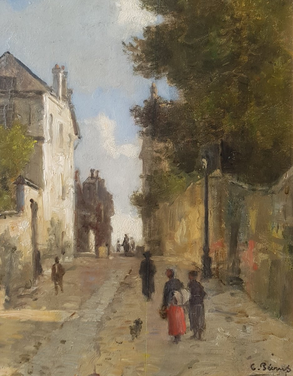 PÉCRUS - Huile sur panneau - 1880 - Rue à MONTMARTRE-photo-2
