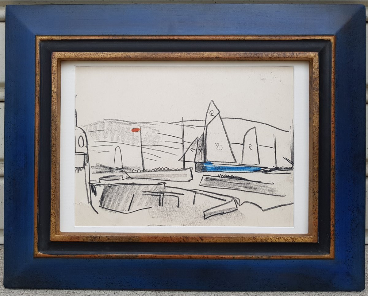 Mathurin Meheut - Drawing - Sailboat In The Port -photo-2