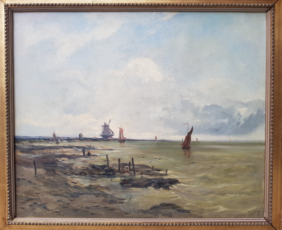 DELPY - Grande marine - Huile sur toile - Voiliers en mer-photo-2