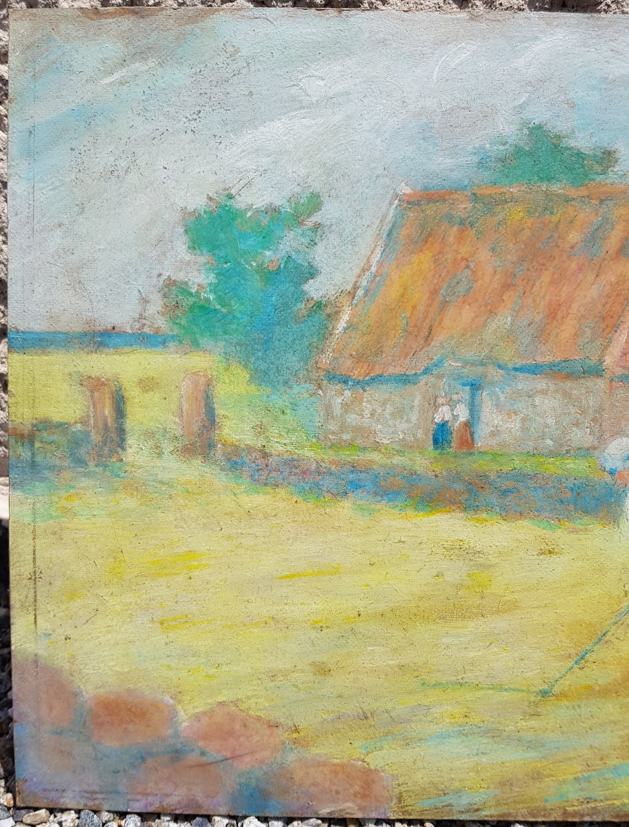 Delavallée - Oil C.1890 - Pont Aven - Wheat Thresher -photo-1