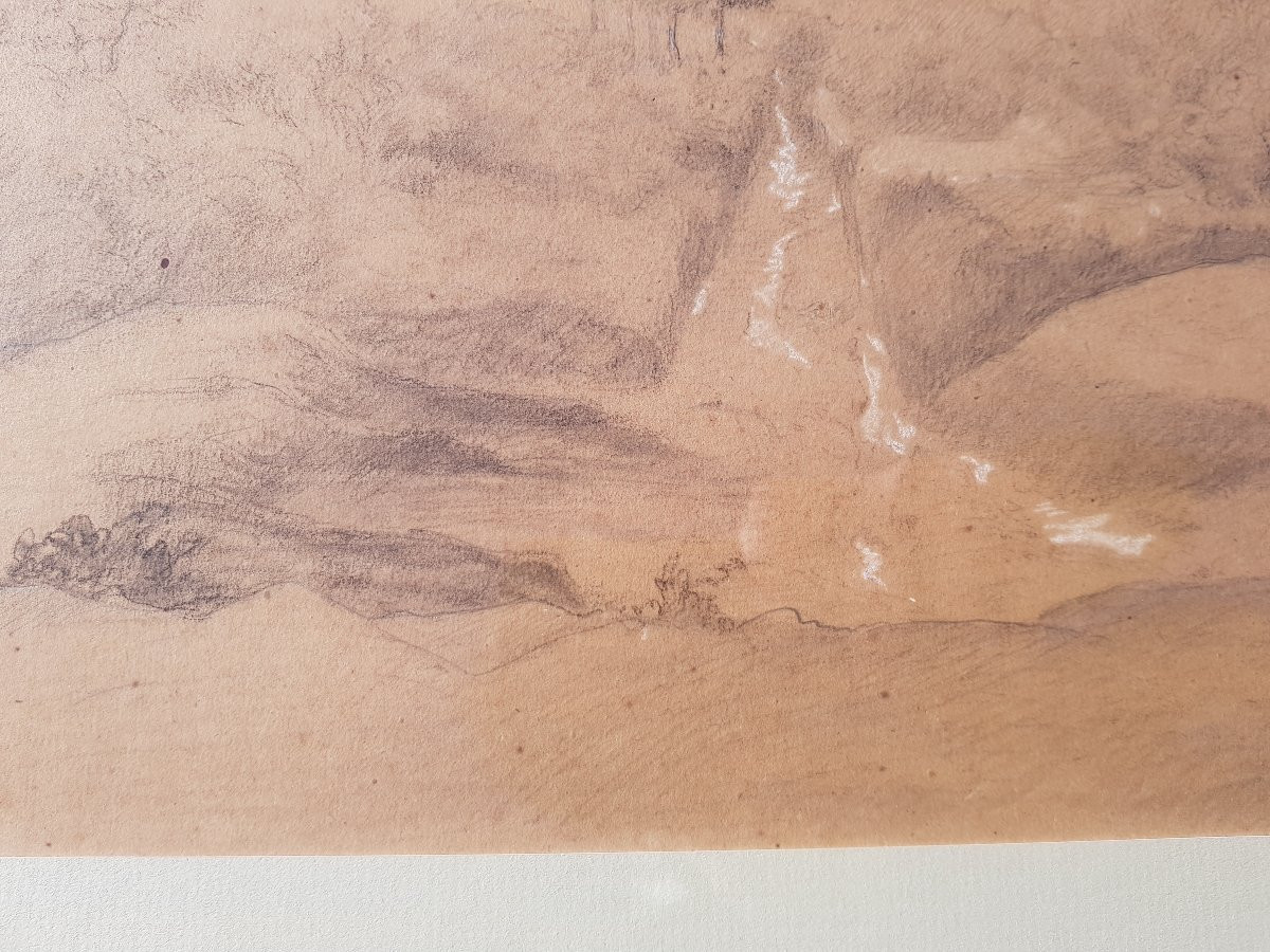 Theodore ROUSSEAU - 1842 - Grand dessin 31 x 47 cms-photo-1