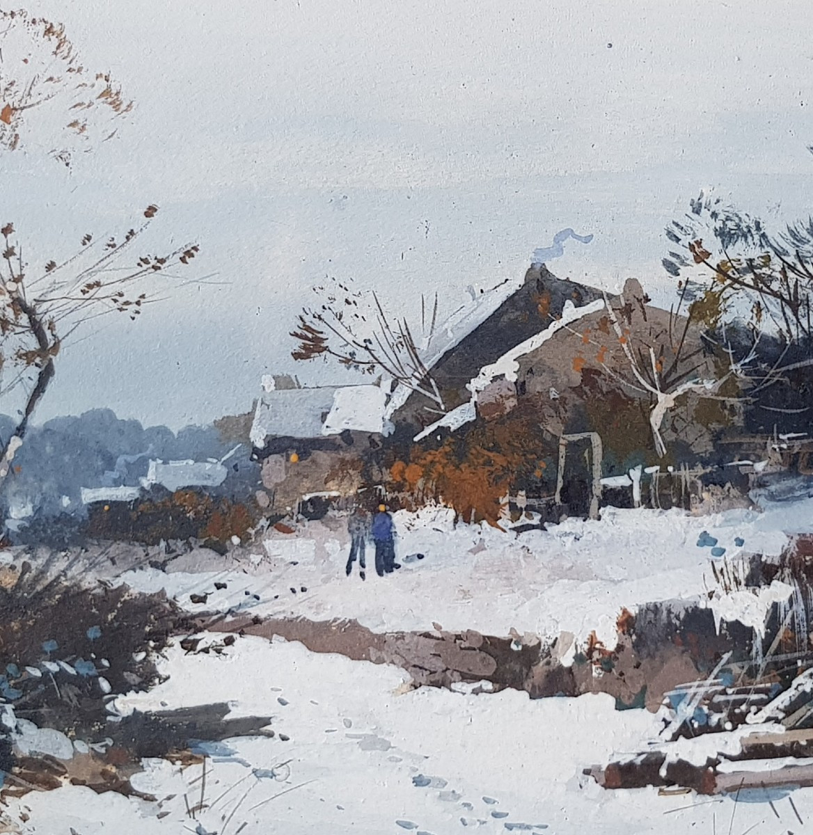 Galien Laloue - Gouache - Village Under The Snow