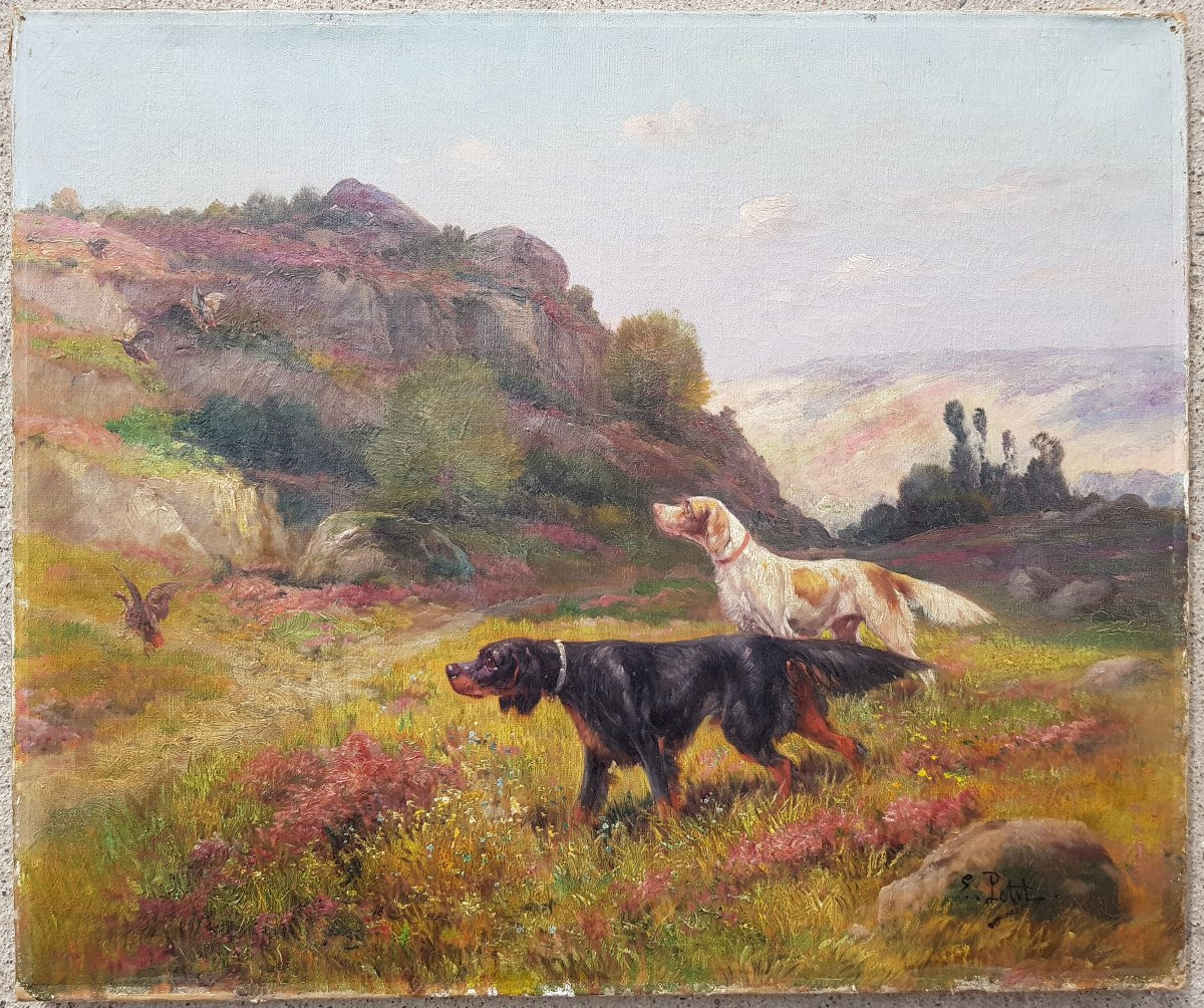 Eugène PETIT - Huile sur toile XIXè - Chiens de chasse-photo-4