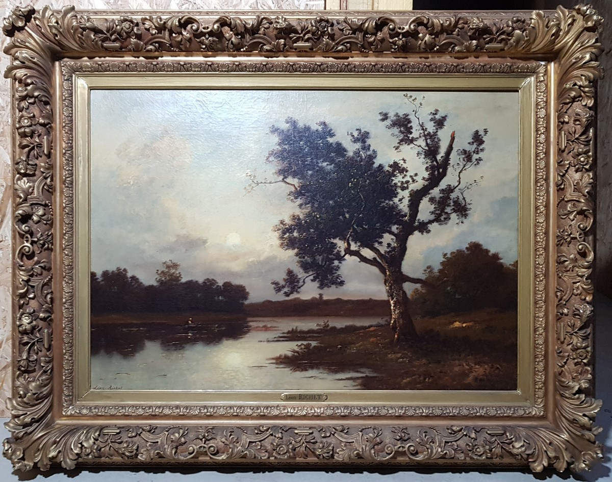 Léon RICHET - Grand tableau XIXè - Barbizon
