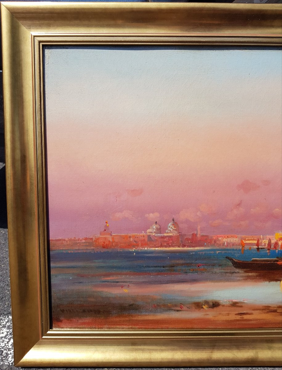 Venice, Sunset - 19th Oil Painting - Henri Duvieux-photo-2