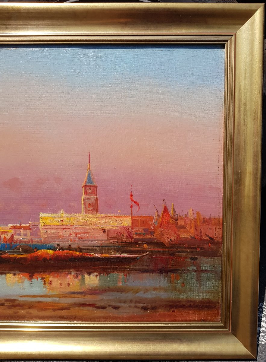Venice, Sunset - 19th Oil Painting - Henri Duvieux-photo-4