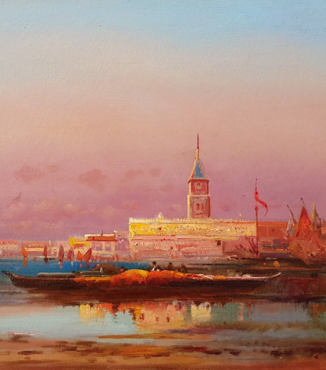 Venice, Sunset - 19th Oil Painting - Henri Duvieux-photo-3