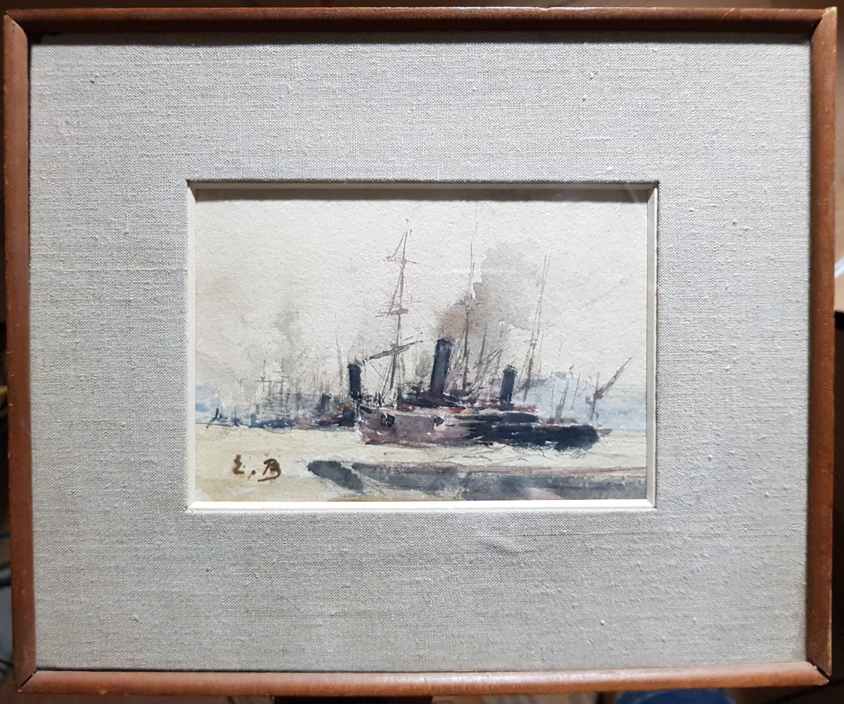 19th Watercolor - Boats In Port - Boudin-photo-4