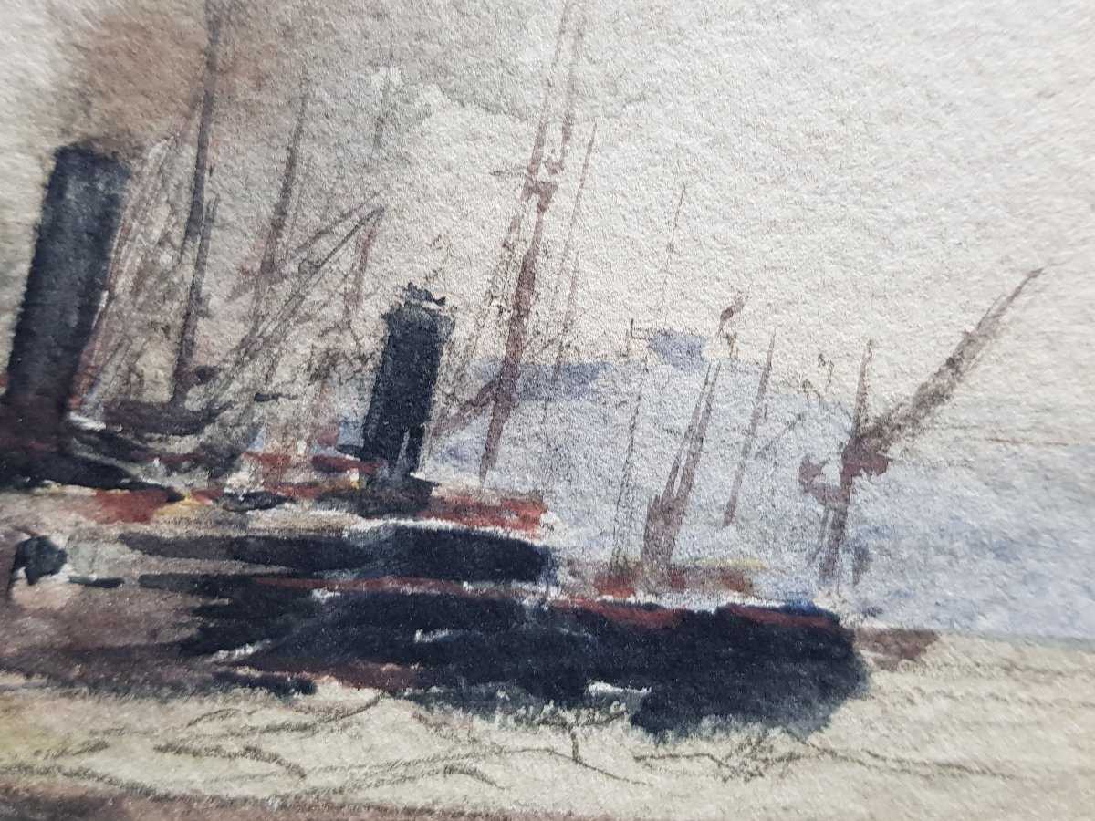 19th Watercolor - Boats In Port - Boudin-photo-8
