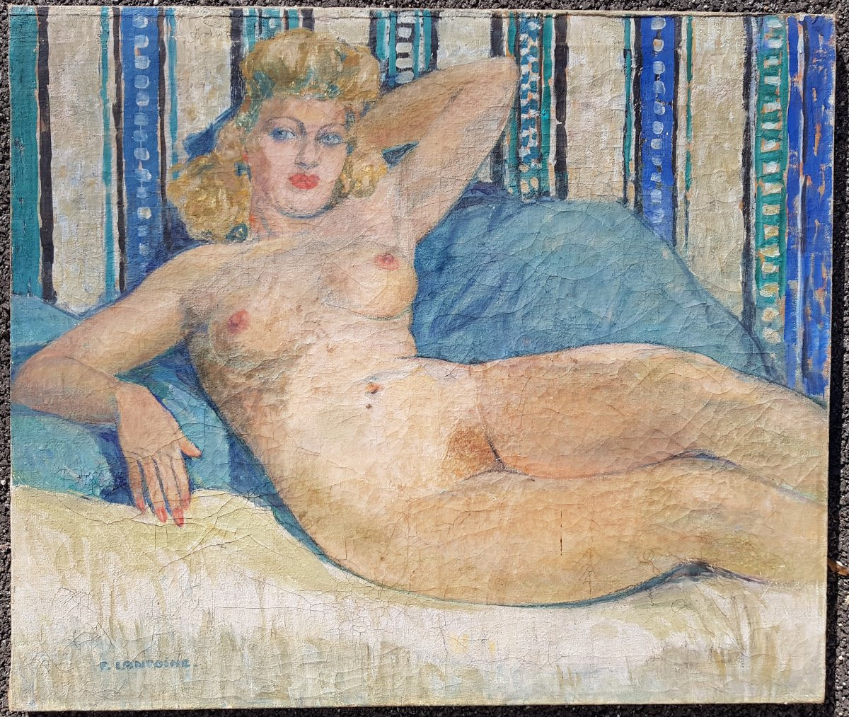 Fernand Lantoine - Large Oil On Canvas - Nude Woman-photo-2