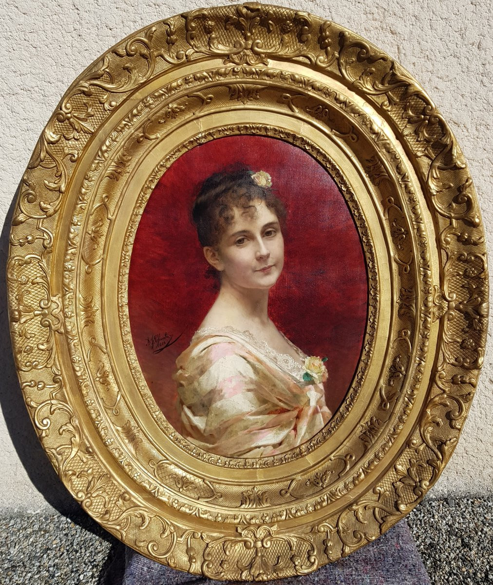 Chantron - Oil On Canvas - Young Woman Portrait - 1884-photo-4