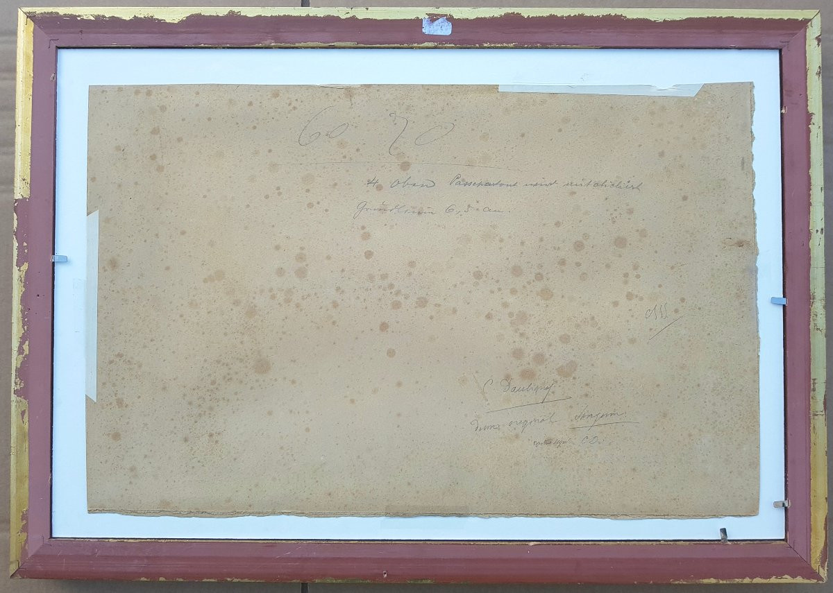DAUBIGNY - Grand dessin - Sanguine - Bord de rivière-photo-4