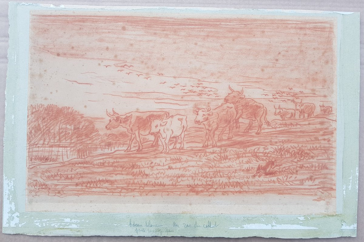 DAUBIGNY - Grand dessin - Sanguine - Bord de rivière-photo-1