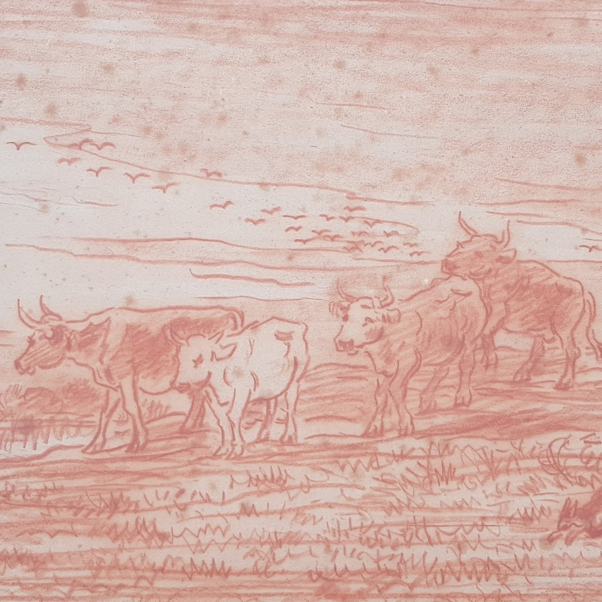 DAUBIGNY - Grand dessin - Sanguine - Bord de rivière