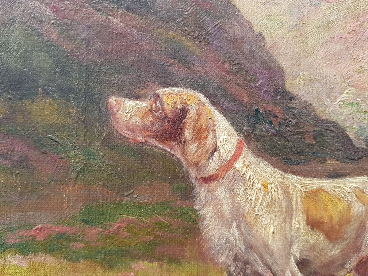 Eugène PETIT - Huile sur toile XIXè - Chiens de chasse-photo-3