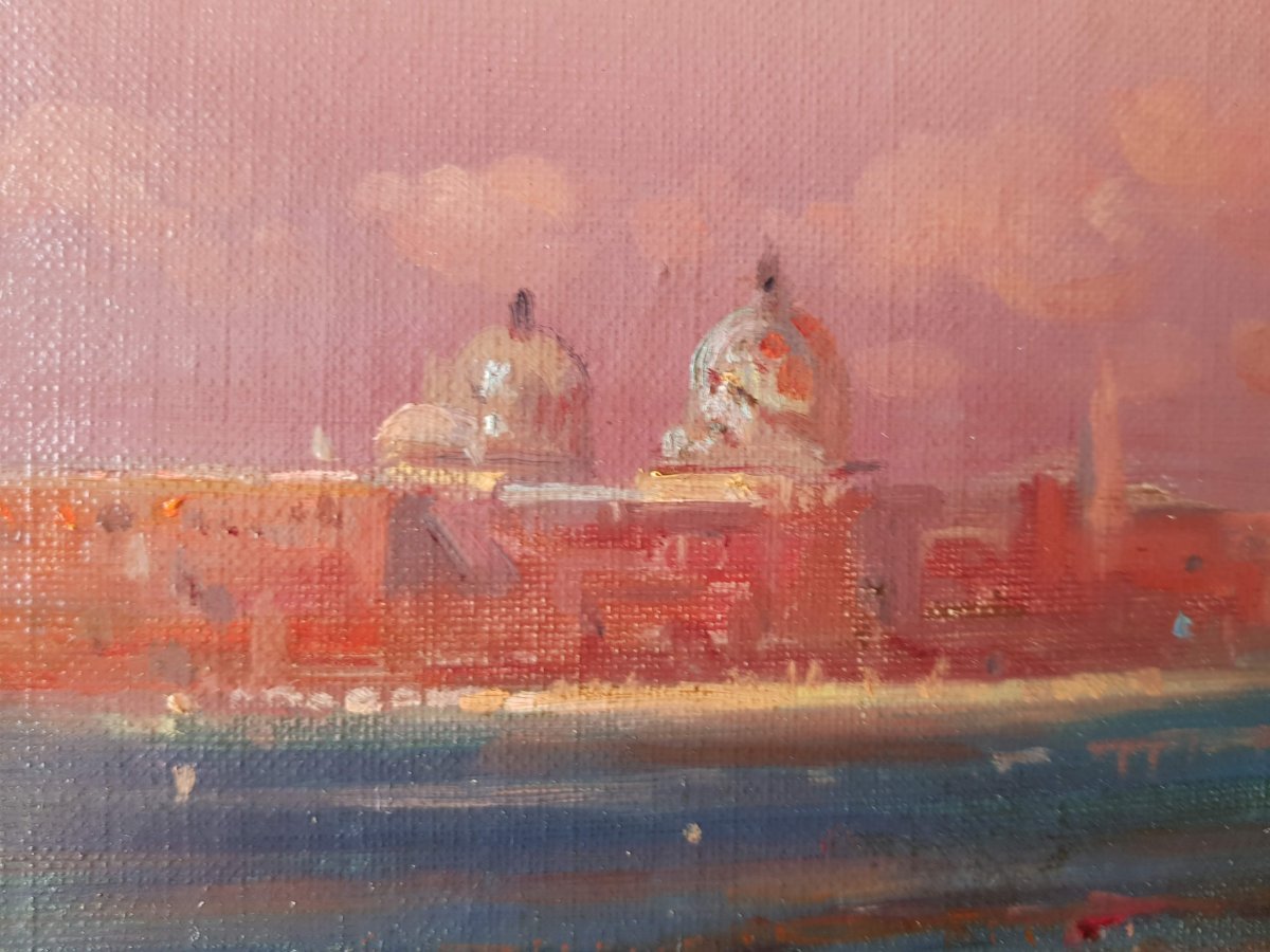 Henri DUVIEUX - Huile sur toile - VENISE, soleil couchant-photo-2