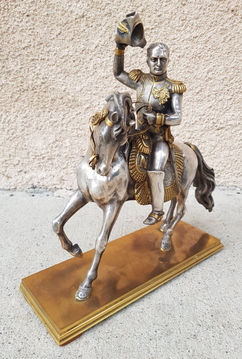 NAPOLÉON à cheval - Bronze doré / argenté XIXè-photo-2
