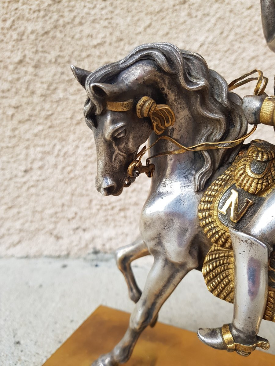NAPOLÉON à cheval - Bronze doré / argenté XIXè-photo-3