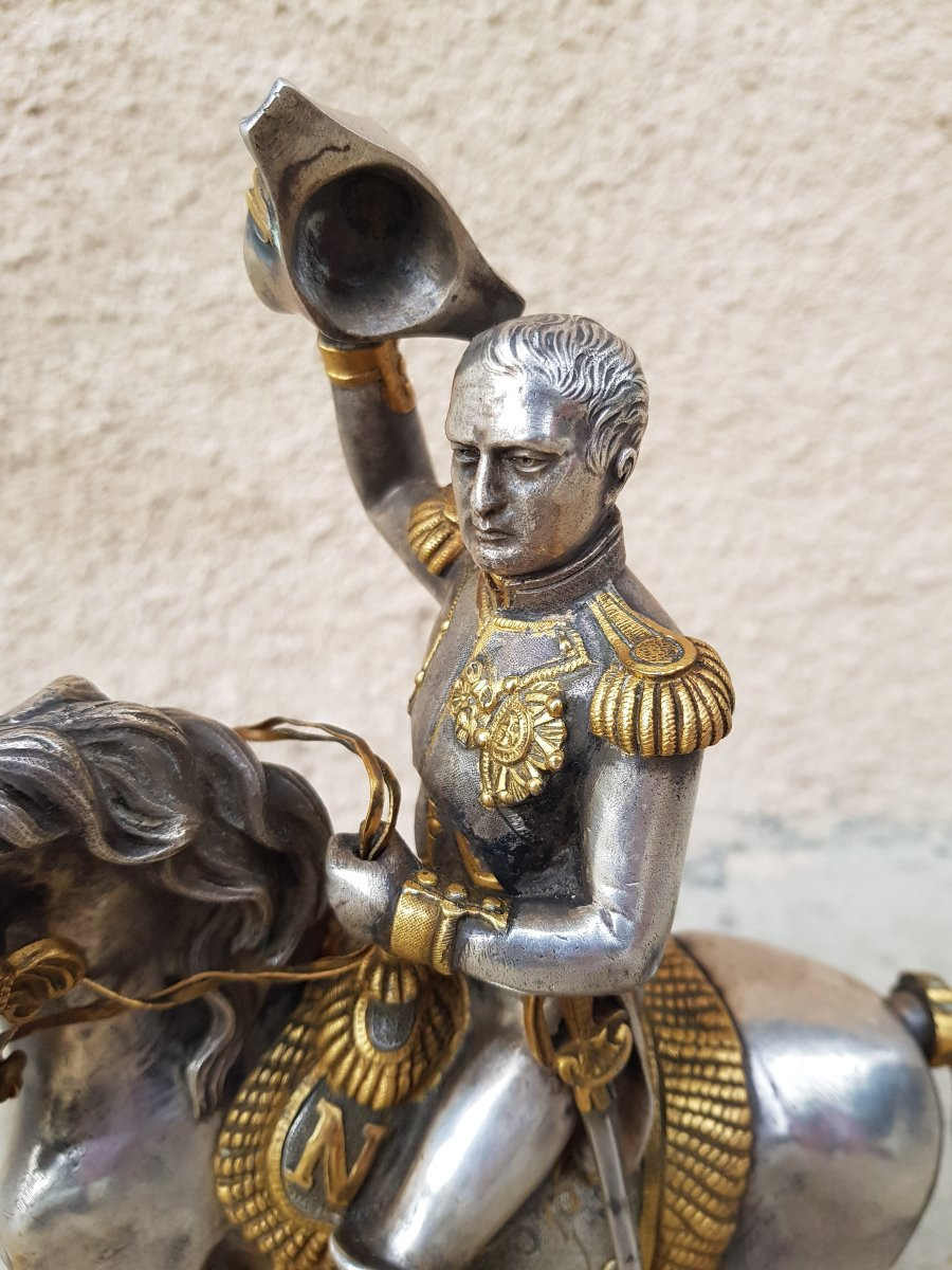 NAPOLÉON à cheval - Bronze doré / argenté XIXè-photo-6