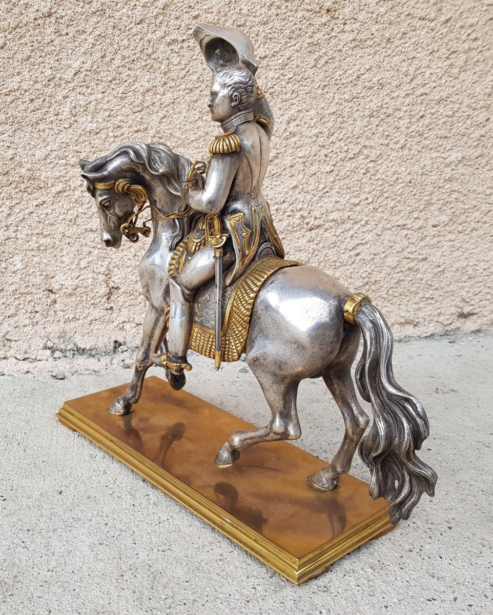 NAPOLÉON à cheval - Bronze doré / argenté XIXè-photo-7