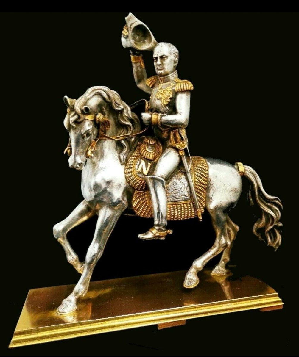 NAPOLÉON à cheval - Bronze doré / argenté XIXè