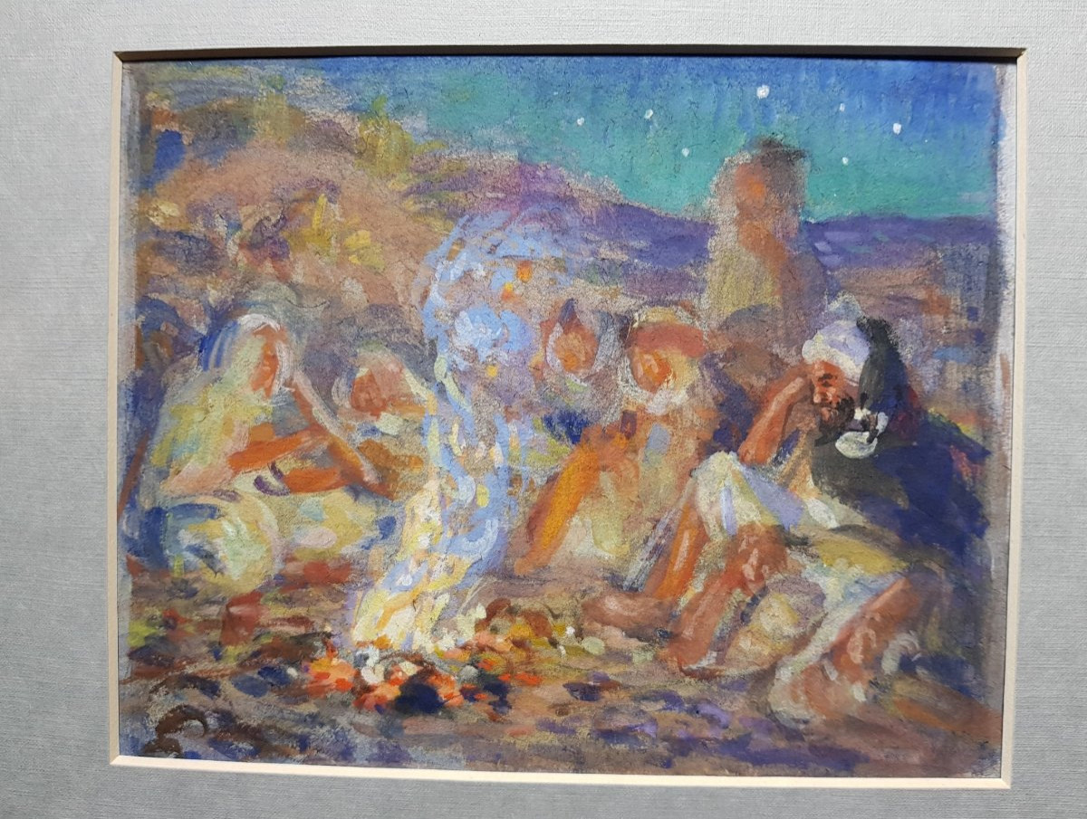 Etienne Dinet - Orientalist - Gouache - Campfire-photo-2