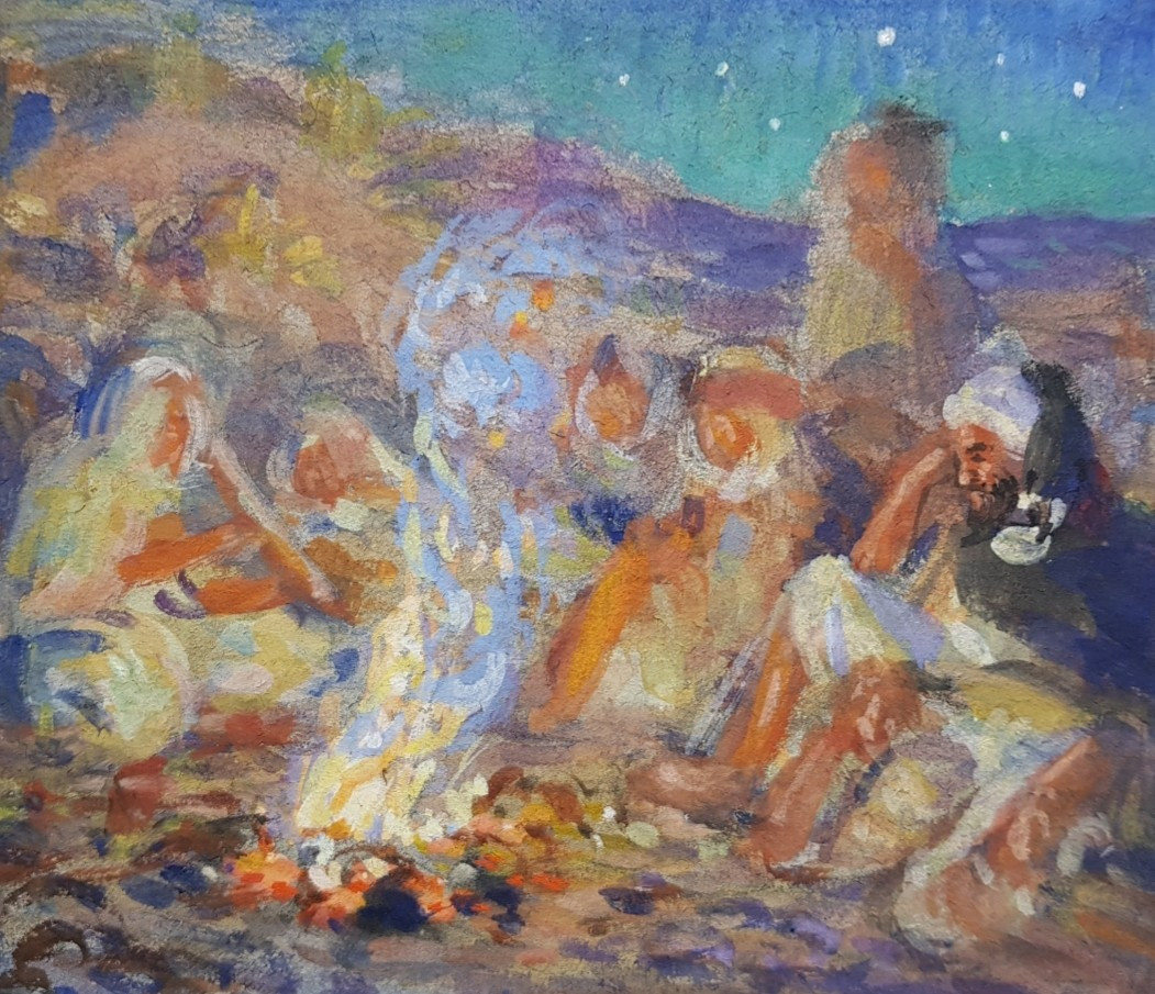 Etienne Dinet - Orientalist - Gouache - Campfire