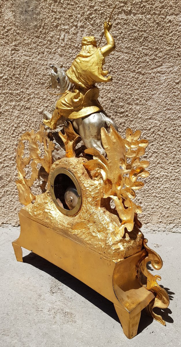 19th Orientalist Clock - Arab Horseman, Lion Hunt-photo-8