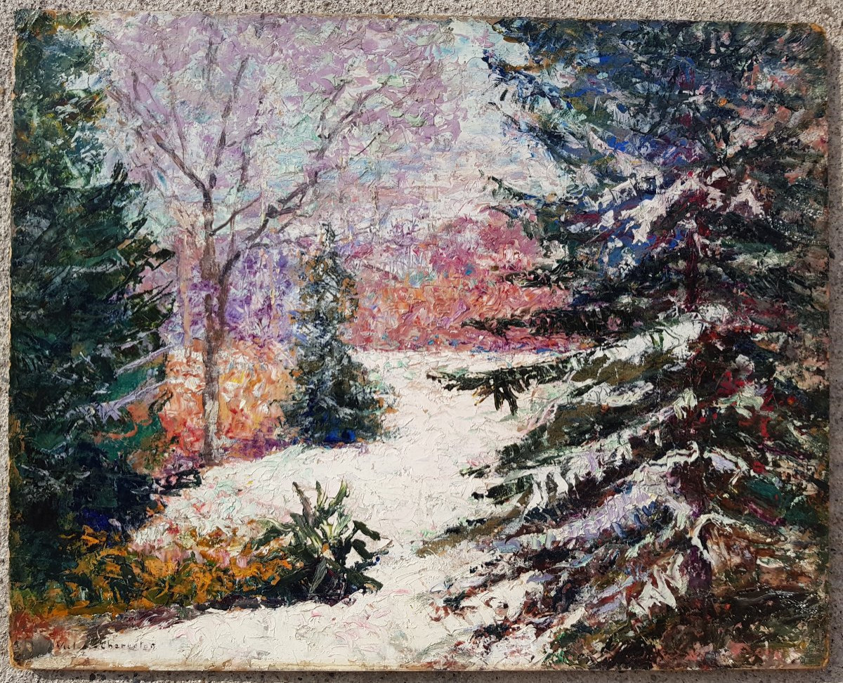 Charreton - Oil Painting - 33 X 41 Cm - Snowy Forest-photo-3