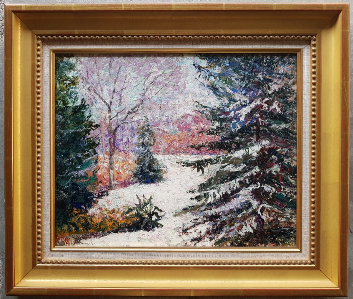Charreton - Oil Painting - 33 X 41 Cm - Snowy Forest