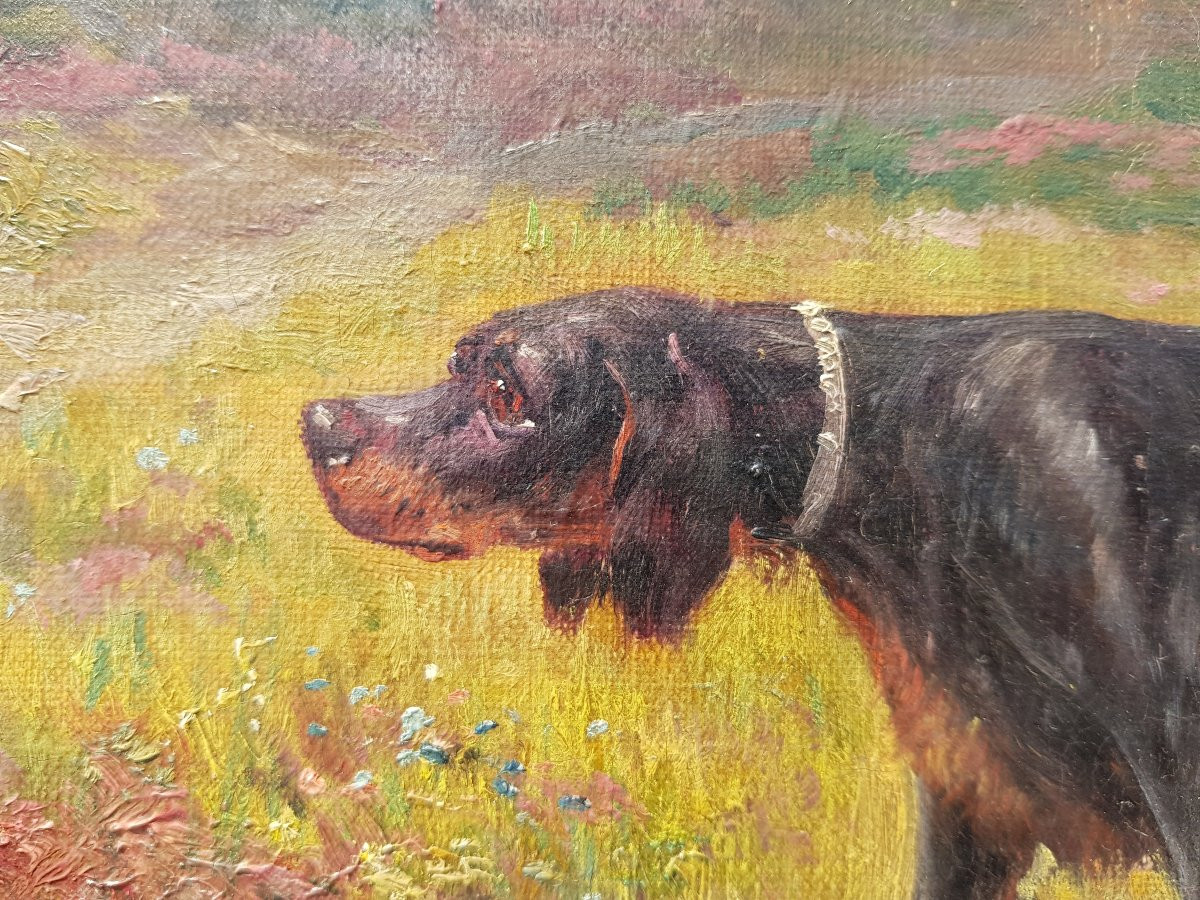 Eugène PETIT - Huile sur toile XIXè - Chiens de chasse-photo-1