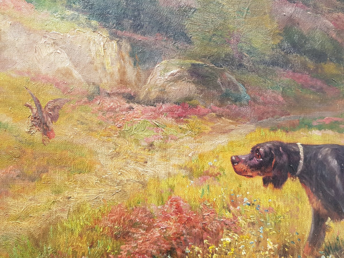 Eugène PETIT - Huile sur toile XIXè - Chiens de chasse-photo-5