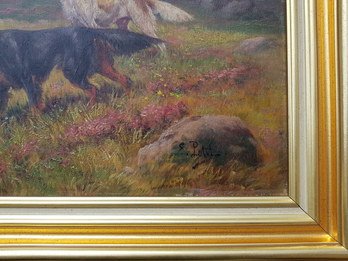 Eugène PETIT - Huile sur toile XIXè - Chiens de chasse-photo-7