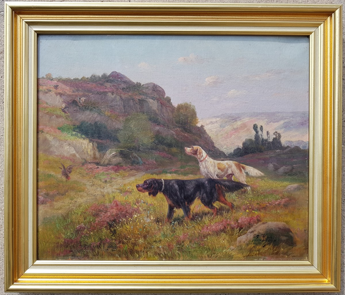 Eugène PETIT - Huile sur toile XIXè - Chiens de chasse