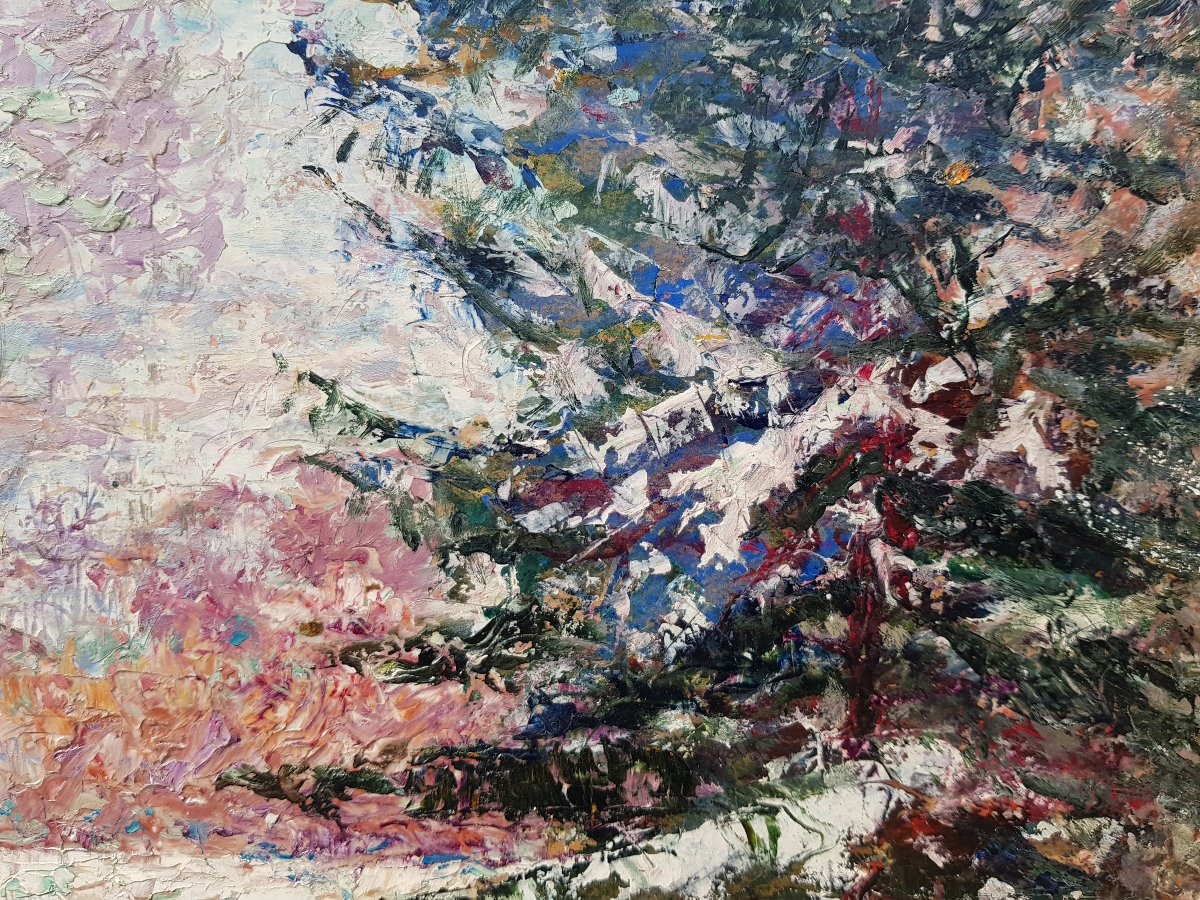 Victor CHARRETON - Huile sur carton - Forêt sous la neige -photo-3