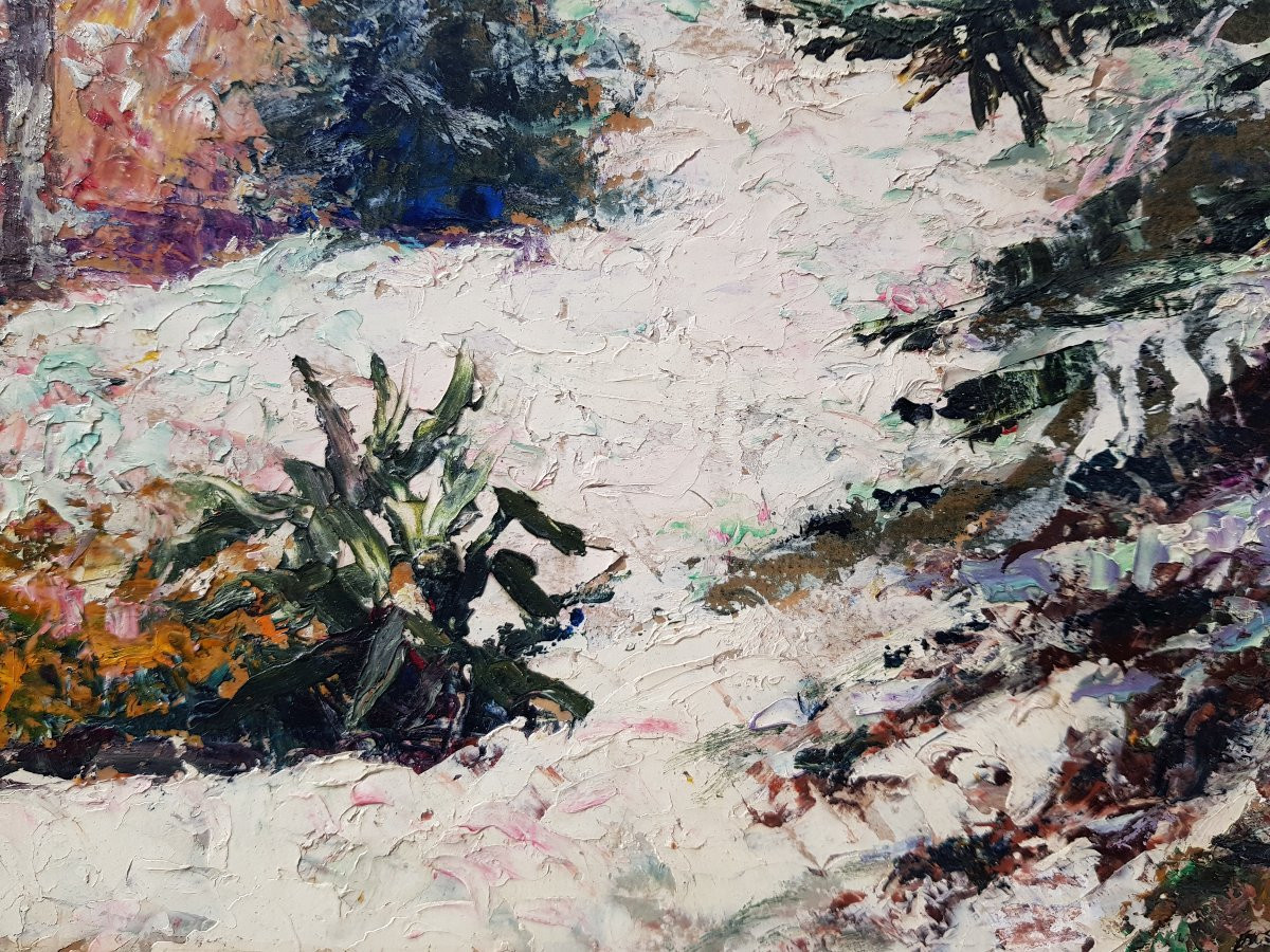 Victor CHARRETON - Huile sur carton - Forêt sous la neige -photo-4