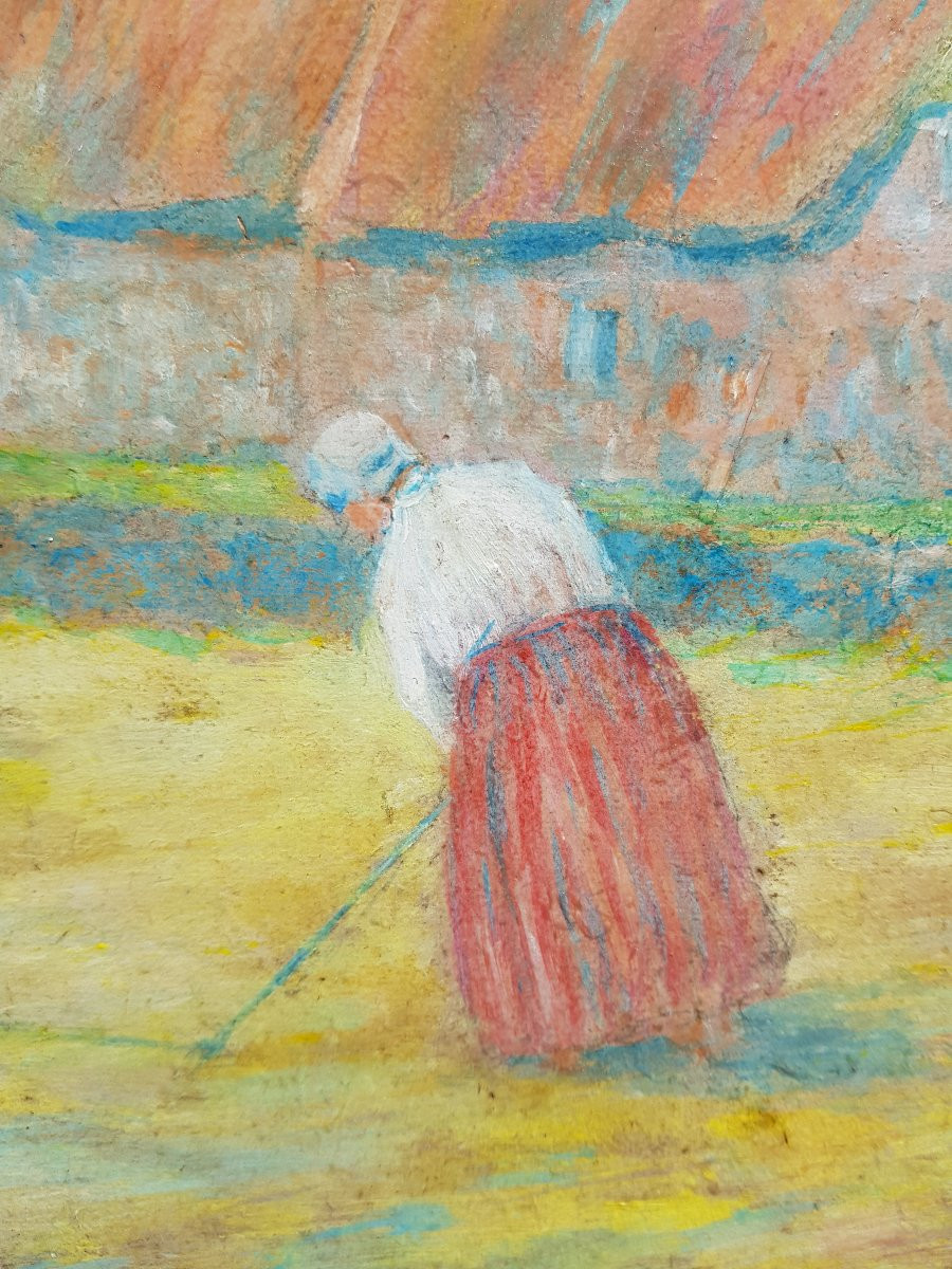 DELAVALLÉE - Huile 1890 - Batteuse de blé - Pont Aven-photo-1